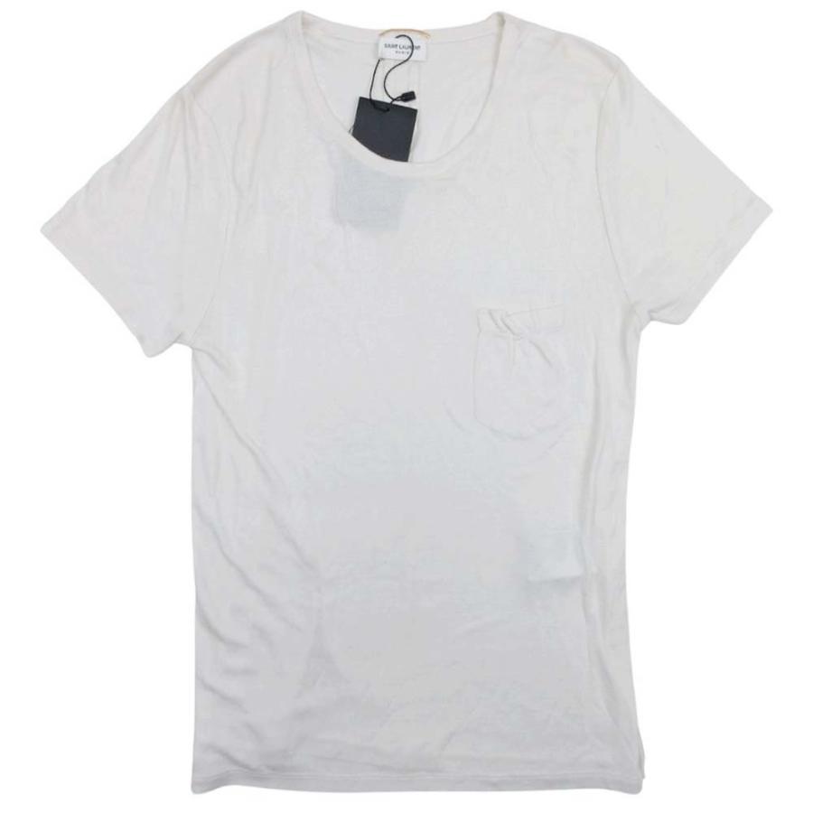 良品 SAINT LAURENT サンローラン 15ss シルクニット Tシャツ トップス 半袖 カットソー Uネック 無地 M オフホワイト レディース 古着 中古 | SAINT LAURENT
