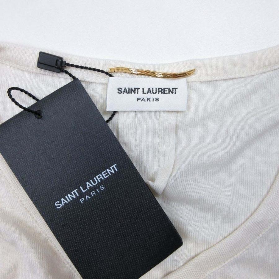 良品 SAINT LAURENT サンローラン 15ss シルクニット Tシャツ トップス 半袖 カットソー Uネック 無地 M オフホワイト レディース 古着 中古 | SAINT LAURENT | 05