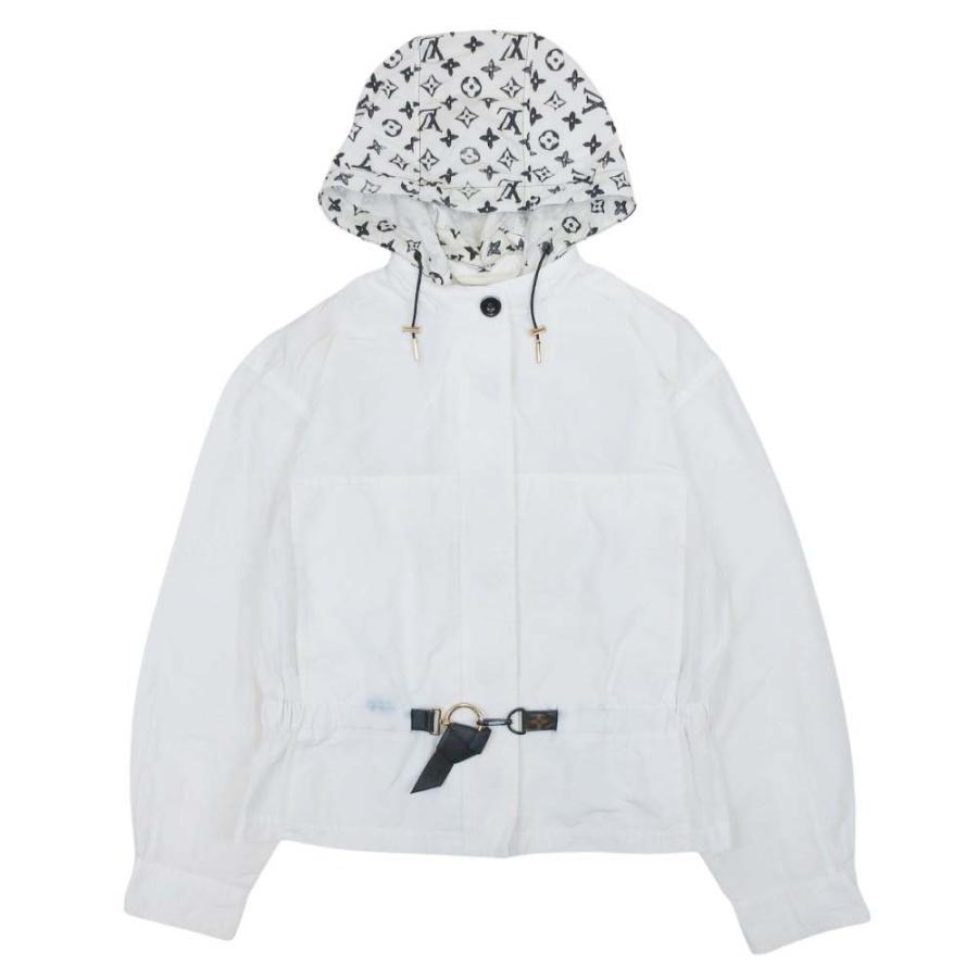 良品 LOUIS VUITTON ルイヴィトン 20ss ショート フーデッドパーカー モノグラムパターン ジャケット ブルゾン 42 白 ホワイト レディース 古着 中古 | LOUIS VUITTON