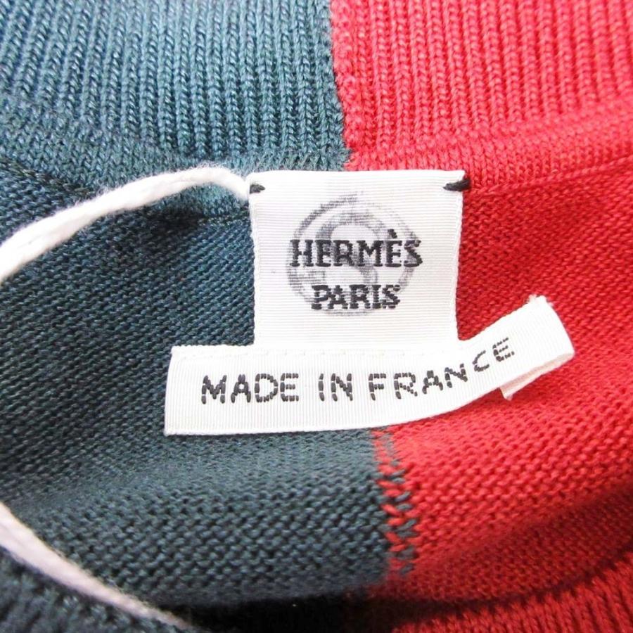 未使用 HERMES エルメス ツイルレーヌ シルク 切替 ニットトップス Grand Tralala グラン トゥラララ ボーダー 34 レッド ネイビー レディース 古着 中古 | HERMES | 06