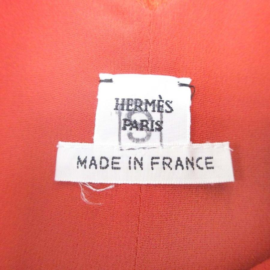 未使用 HERMES エルメス ウールジョーゼット Aライン ブラウス シャツ トップス プルオーバー 七分袖 36 テラコッタ オレンジ レディース 古着 中古 | HERMES | 05