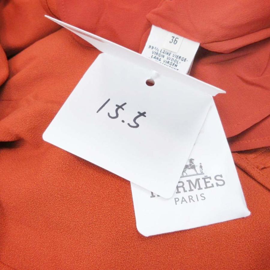 未使用 HERMES エルメス ウールジョーゼット Aライン ブラウス シャツ トップス プルオーバー 七分袖 36 テラコッタ オレンジ レディース 古着 中古 | HERMES | 08