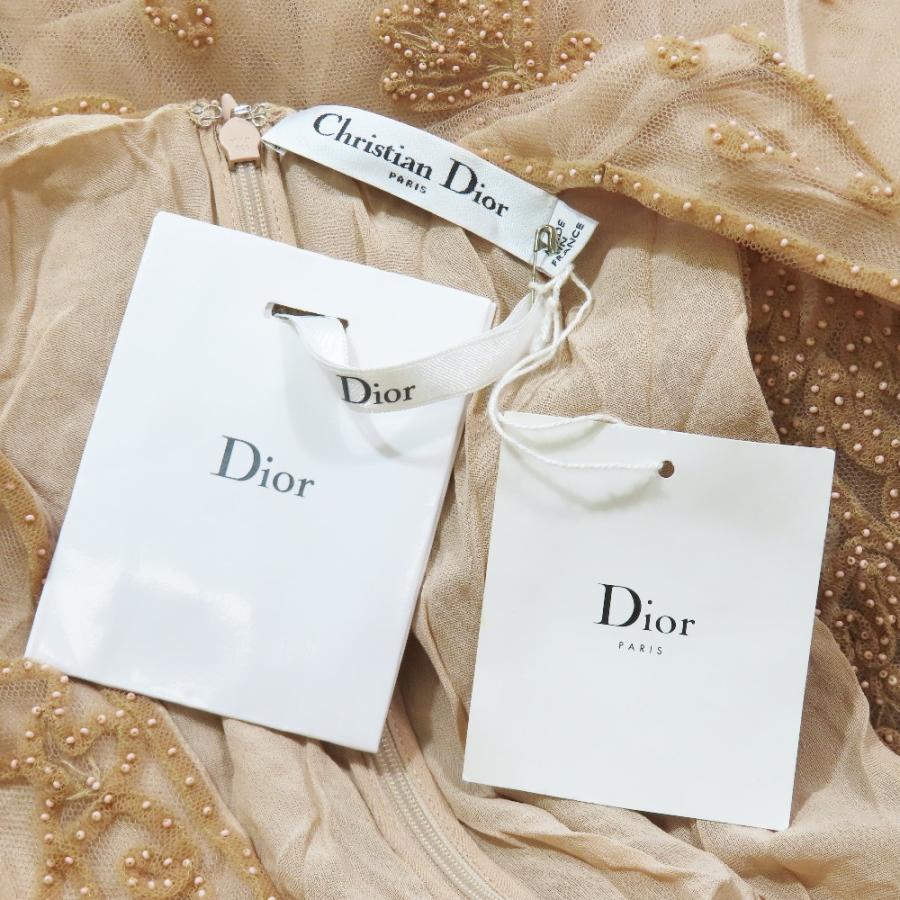 未使用 Christian Dior クリスチャンディオール チュールドレス ロング ノースリーブワンピース フレア マキシ丈 ビーズ 刺繍 34 ピンク レディース 古着 中古 | Christian Dior | 06