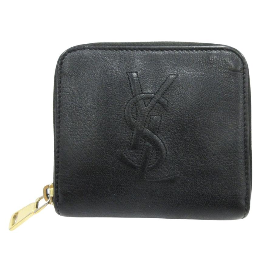 YVES SAINT LAURENT イヴサンローラン モノグラム ウォレットケース 二つ折り 財布 ラウンドファスナー ロゴ ゴールド金具 黒 レディース 古着 中古 | Yves Saint Laurent