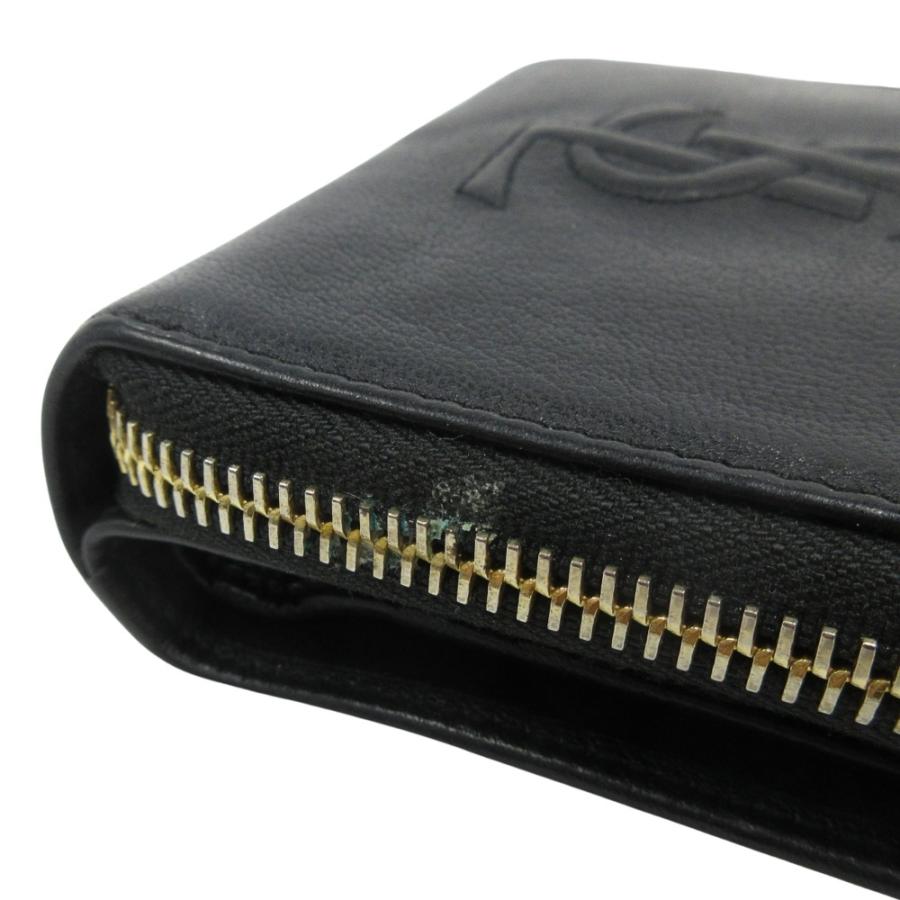 YVES SAINT LAURENT イヴサンローラン モノグラム ウォレットケース 二つ折り 財布 ラウンドファスナー ロゴ ゴールド金具 黒 レディース 古着 中古 | Yves Saint Laurent | 04