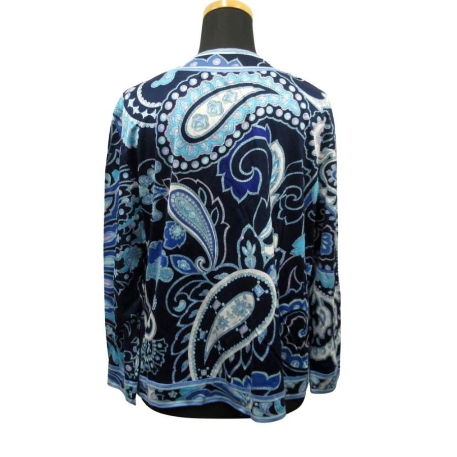 美品 LEONARD レオナール カーディガン カットソー シャツ 花柄 コットン クルーネック L ネイビー 青 ブルー レディース 古着 中古 | LEONARD | 01