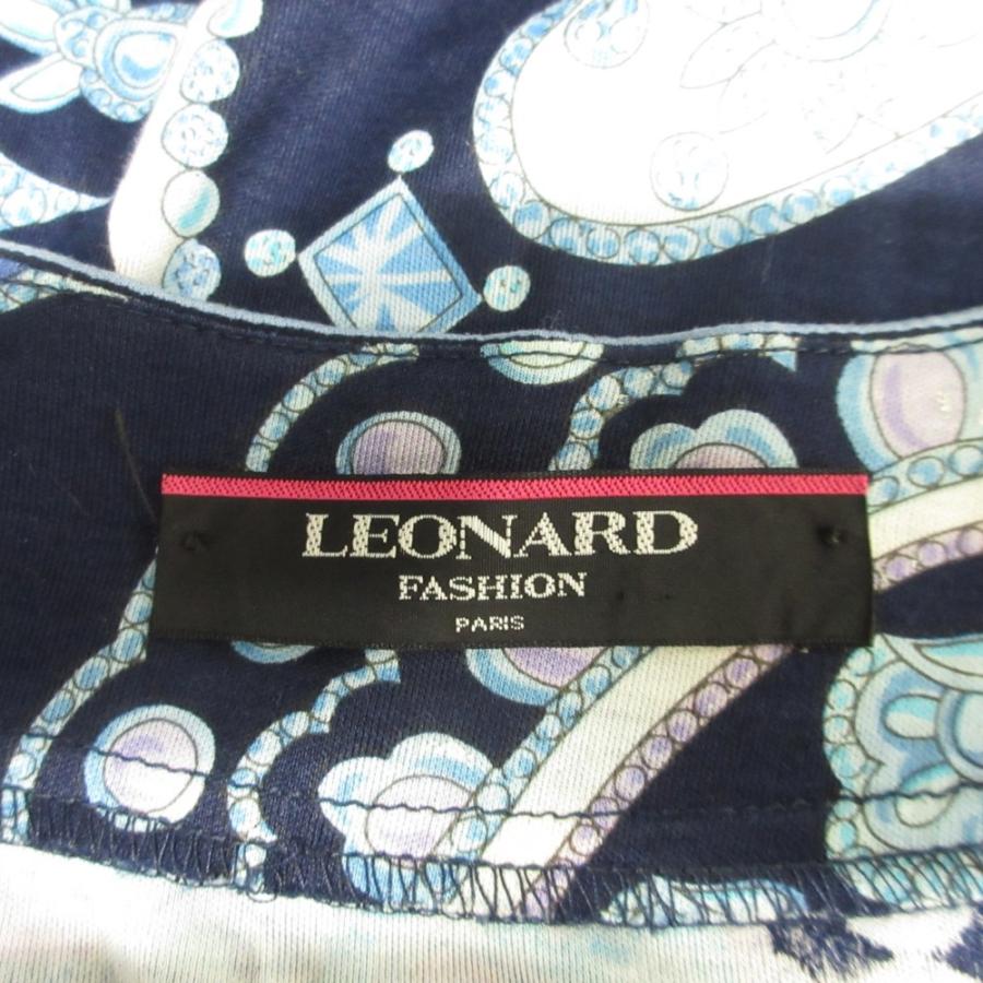 美品 LEONARD レオナール カーディガン カットソー シャツ 花柄 コットン クルーネック L ネイビー 青 ブルー レディース 古着 中古 | LEONARD | 04