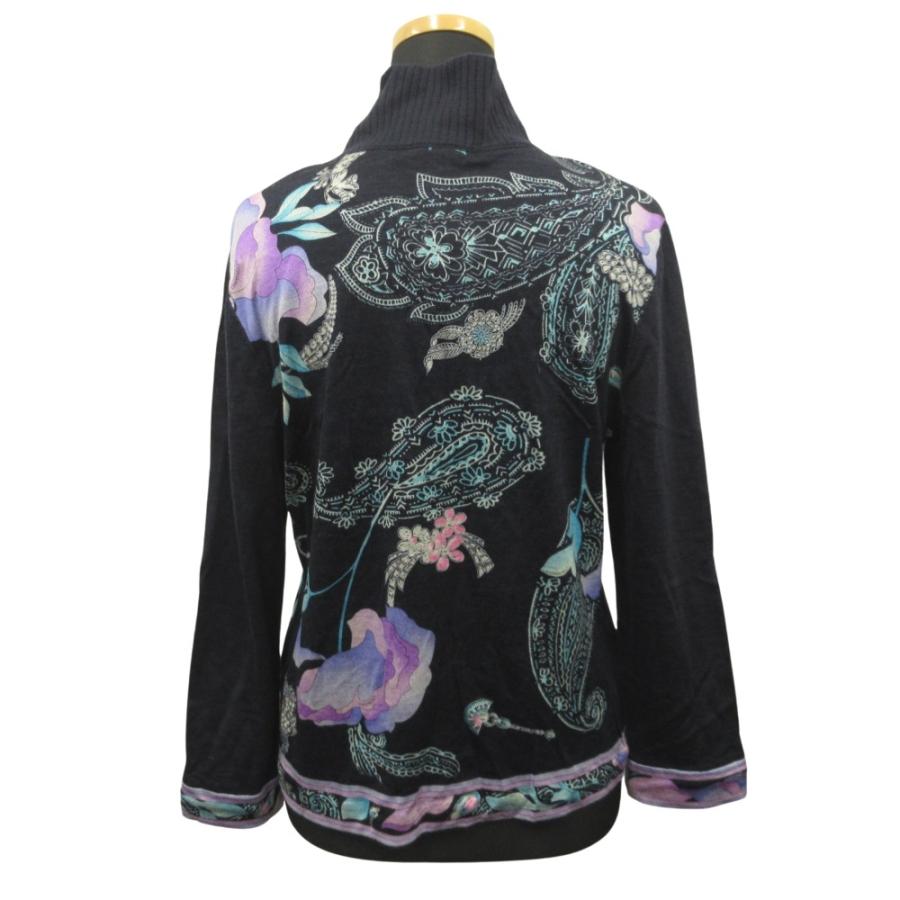 美品 LEONARD レオナール ニット ハイネック シャツ セーター カットソー ウール シルク ビジュー スパンコール 花柄 LL ネイビー レディース 古着 中古 | LEONARD | 01