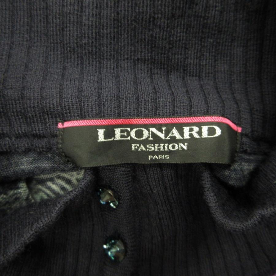 美品 LEONARD レオナール ニット ハイネック シャツ セーター カットソー ウール シルク ビジュー スパンコール 花柄 LL ネイビー レディース 古着 中古 | LEONARD | 06