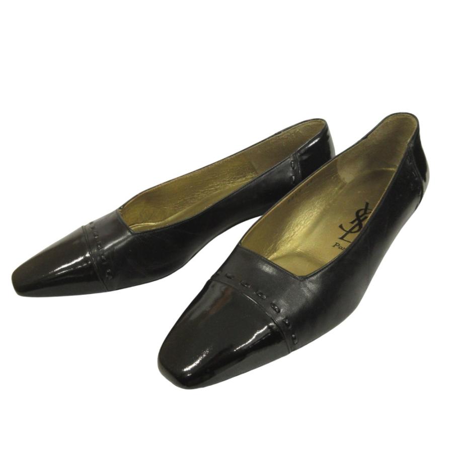 未使用 YVES SAINT LAURENT イヴサンローラン キャップトゥ パンプス シューズ 靴 エナメル レザー 切替 オールド 36 23cm 黒 ブラック レディース 古着 中古 | Yves Saint Laurent | 02