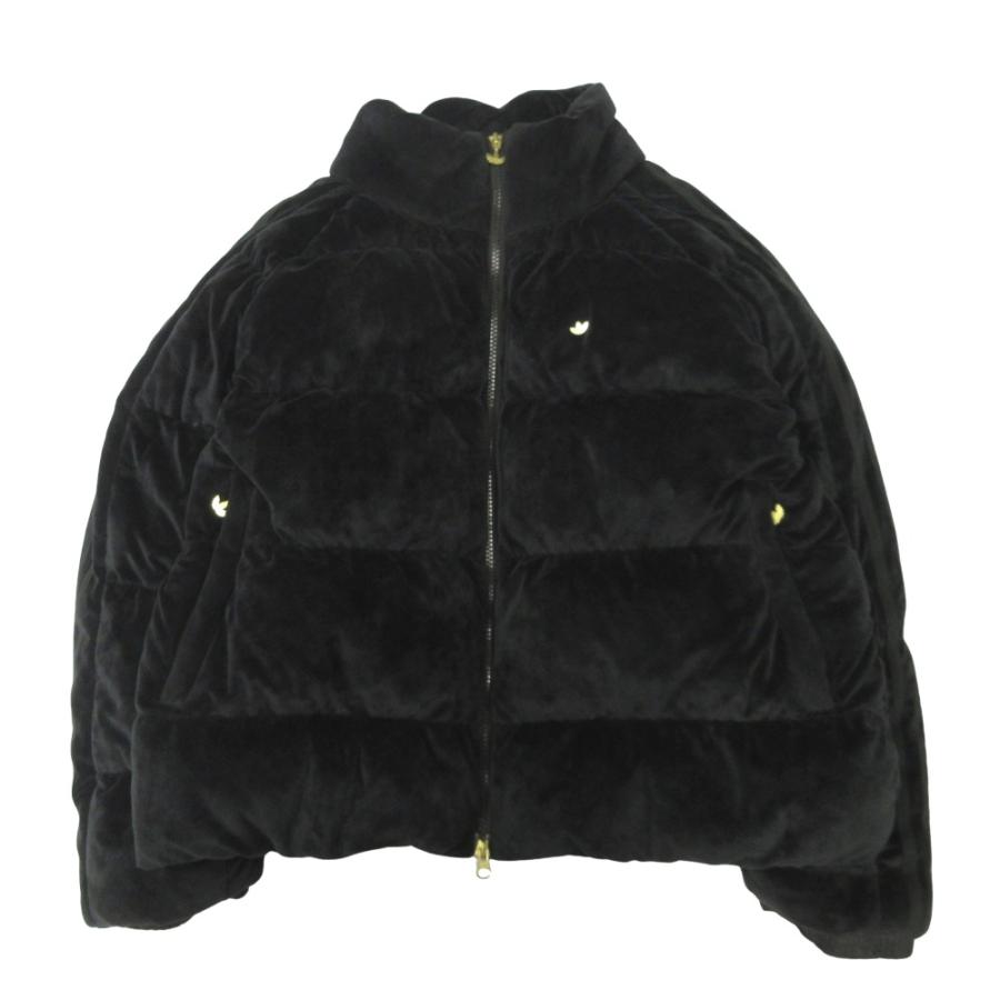 美品 adidas Originals アディダスオリジナルス S DOWN PUFFER ショート パファージャケット ダウン ブルゾン ベロア L ブラック レディース 古着 中古 | adidas Originals