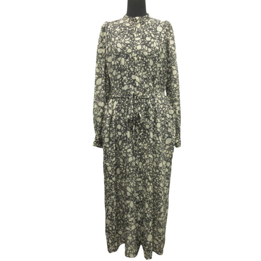 美品 HYKE ハイク 23ss PEBBLE PRINTED DRESS ペブル プリント ドレス シャツ ワンピース カットソー ロング ダブルカフス 1 グレー レディース 古着 中古 | HYKE
