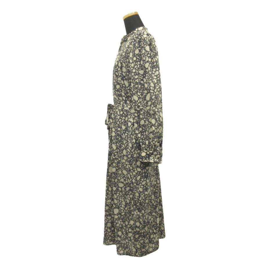 美品 HYKE ハイク 23ss PEBBLE PRINTED DRESS ペブル プリント ドレス シャツ ワンピース カットソー ロング ダブルカフス 1 グレー レディース 古着 中古 | HYKE | 02