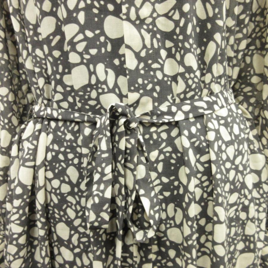 美品 HYKE ハイク 23ss PEBBLE PRINTED DRESS ペブル プリント ドレス シャツ ワンピース カットソー ロング ダブルカフス 1 グレー レディース 古着 中古 | HYKE | 03