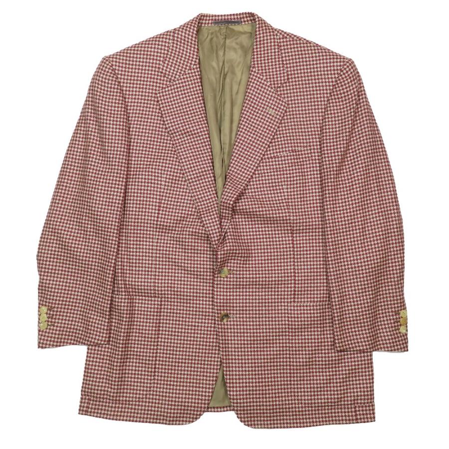 美品 Ermenegildo Zegna エルメネジルド ゼニア カシミヤ100% 千鳥格子 カジュアル テーラードジャケット 2B 総裏地 54 レッド メンズ 古着 中古 USED 美品 Ermenegildo Zegna エルメネジルド ゼニア カシミヤ100% 千鳥格子
