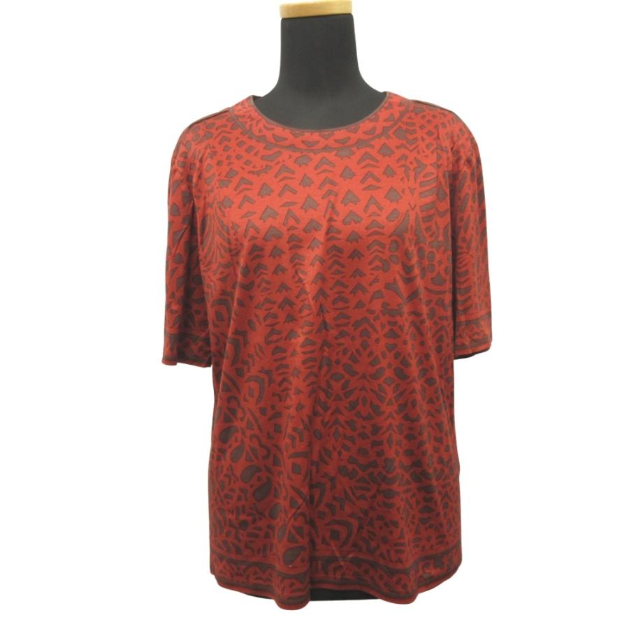 美品 LEONARD レオナール 総柄 カットソー Tシャツ プリント 半袖 大きいサイズ LL 赤 レッド レディース 古着 中古 | LEONARD