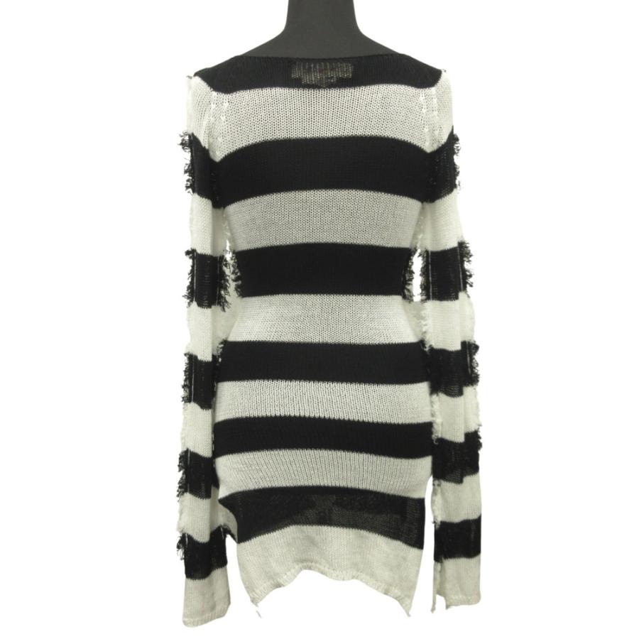良品 MARNI マルニ 21ss ボーダー ニット ワンピース セーター ドレス フリンジ 40 黒 ブラック 白 ホワイト レディース 古着 中古 | MARNI | 01