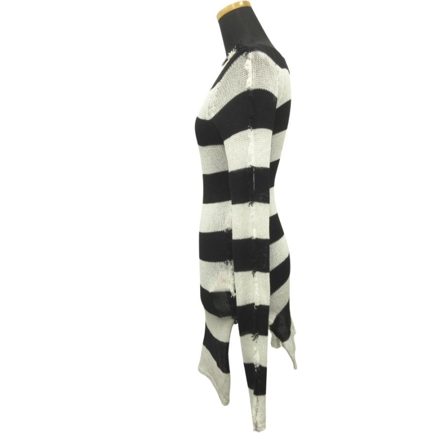 良品 MARNI マルニ 21ss ボーダー ニット ワンピース セーター ドレス フリンジ 40 黒 ブラック 白 ホワイト レディース 古着 中古 | MARNI | 02