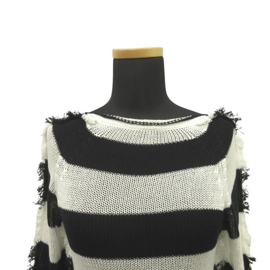 良品 MARNI マルニ 21ss ボーダー ニット ワンピース セーター ドレス フリンジ 40 黒 ブラック 白 ホワイト レディース 古着 中古 | MARNI | 03