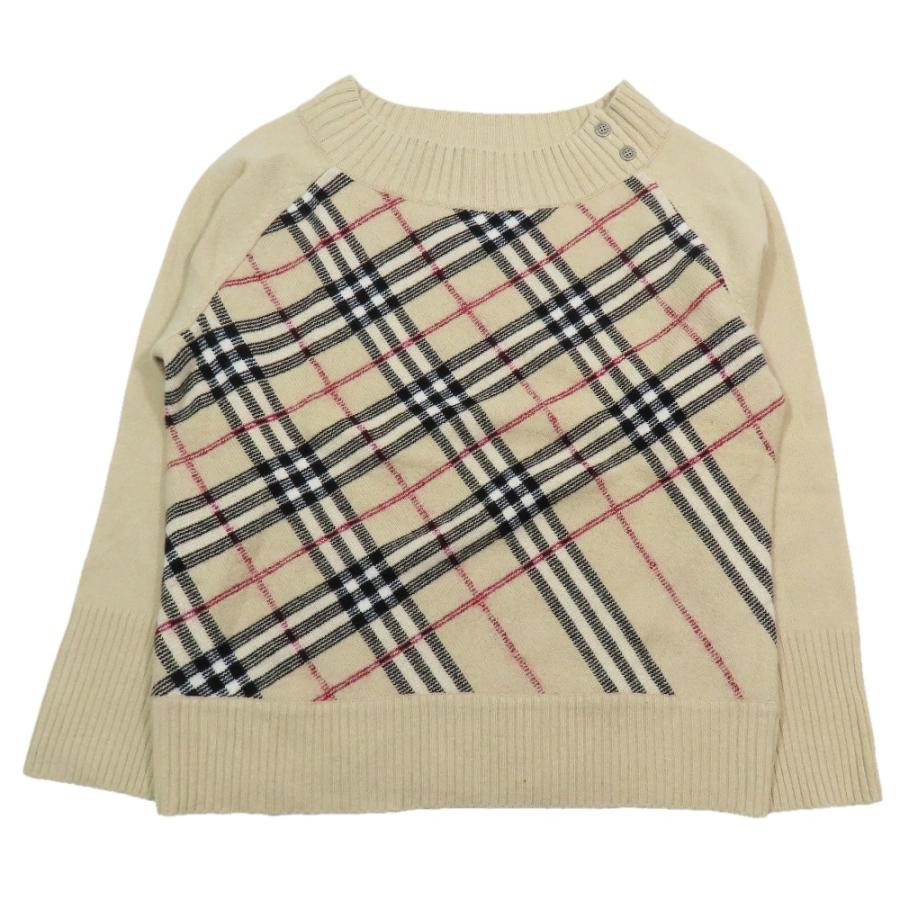 美品 BURBERRY LONDON バーバリーロンドン ノバチェック ニット セーター カットソー ウール カシミヤ混 5 大きいサイズ ベージュ レディース 古着 中古 | 