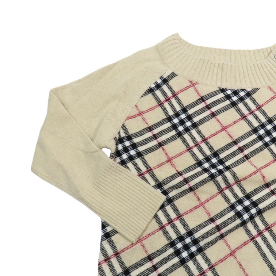 美品 BURBERRY LONDON バーバリーロンドン ノバチェック ニット セーター カットソー ウール カシミヤ混 5 大きいサイズ ベージュ レディース 古着 中古 |  | 03