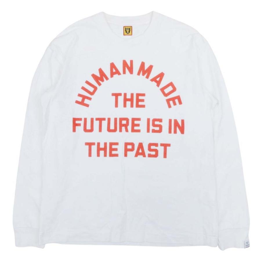 美品 HUMAN MADE ヒューマンメイド ロゴプリント Tシャツ カットソー トップス クルーネック コットン 長袖 L 白 ホワイト メンズ 古着 中古 | 