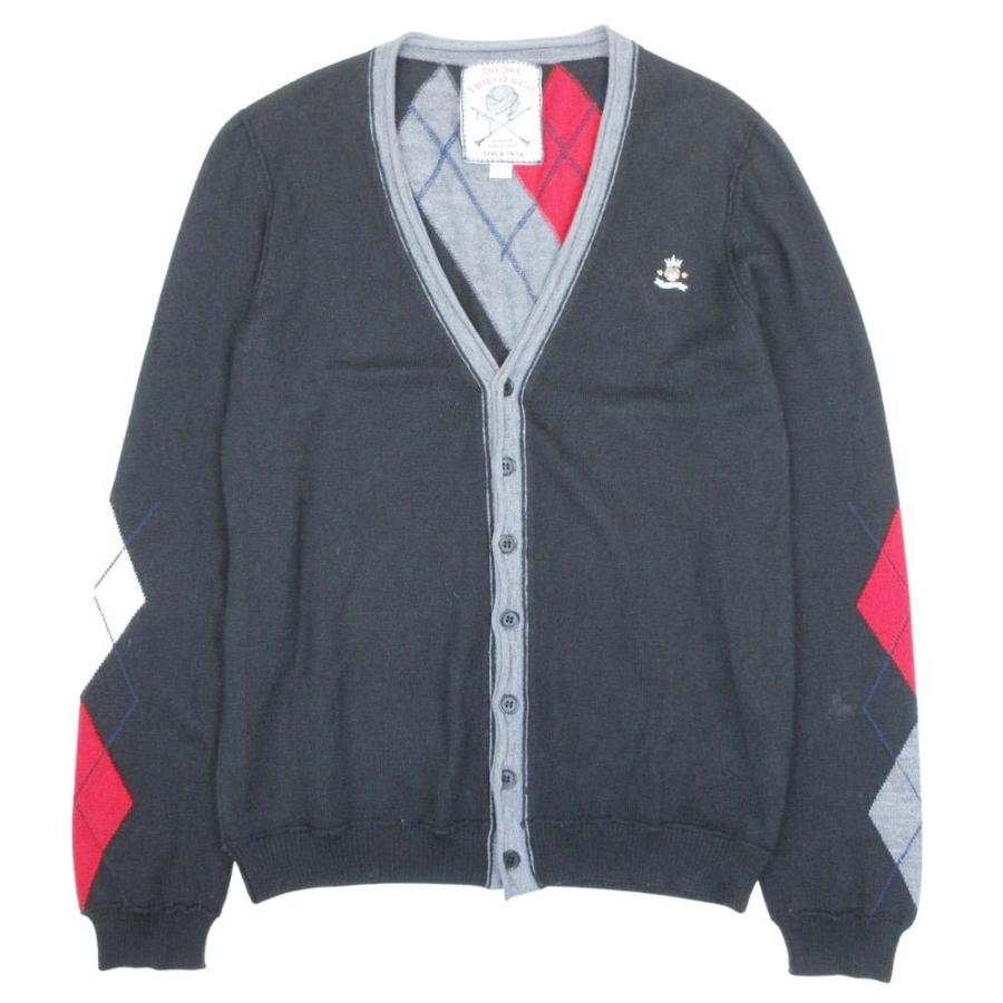 美品 DIESEL ディーゼル ニットカーディガン アーガイル チェック柄 羽織 インサイドアウト ウール ロゴボタン M 黒 ブラック メンズ 古着 中古 | DIESEL
