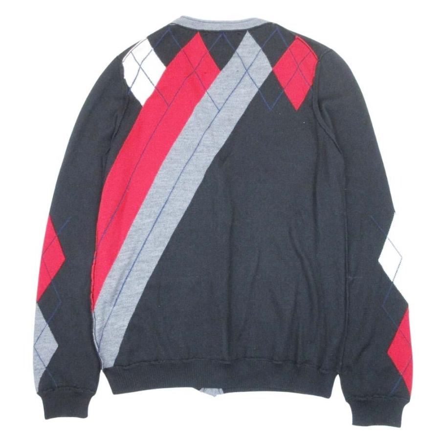美品 DIESEL ディーゼル ニットカーディガン アーガイル チェック柄 羽織 インサイドアウト ウール ロゴボタン M 黒 ブラック メンズ 古着 中古 | DIESEL | 01