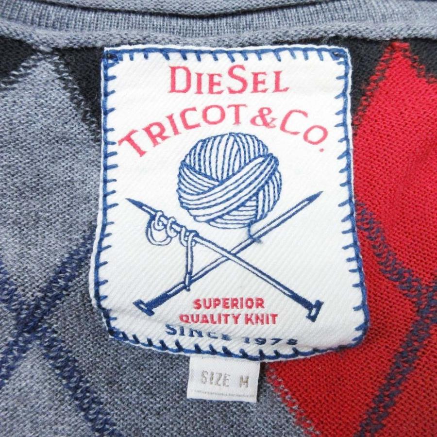 美品 DIESEL ディーゼル ニットカーディガン アーガイル チェック柄 羽織 インサイドアウト ウール ロゴボタン M 黒 ブラック メンズ 古着 中古 | DIESEL | 05