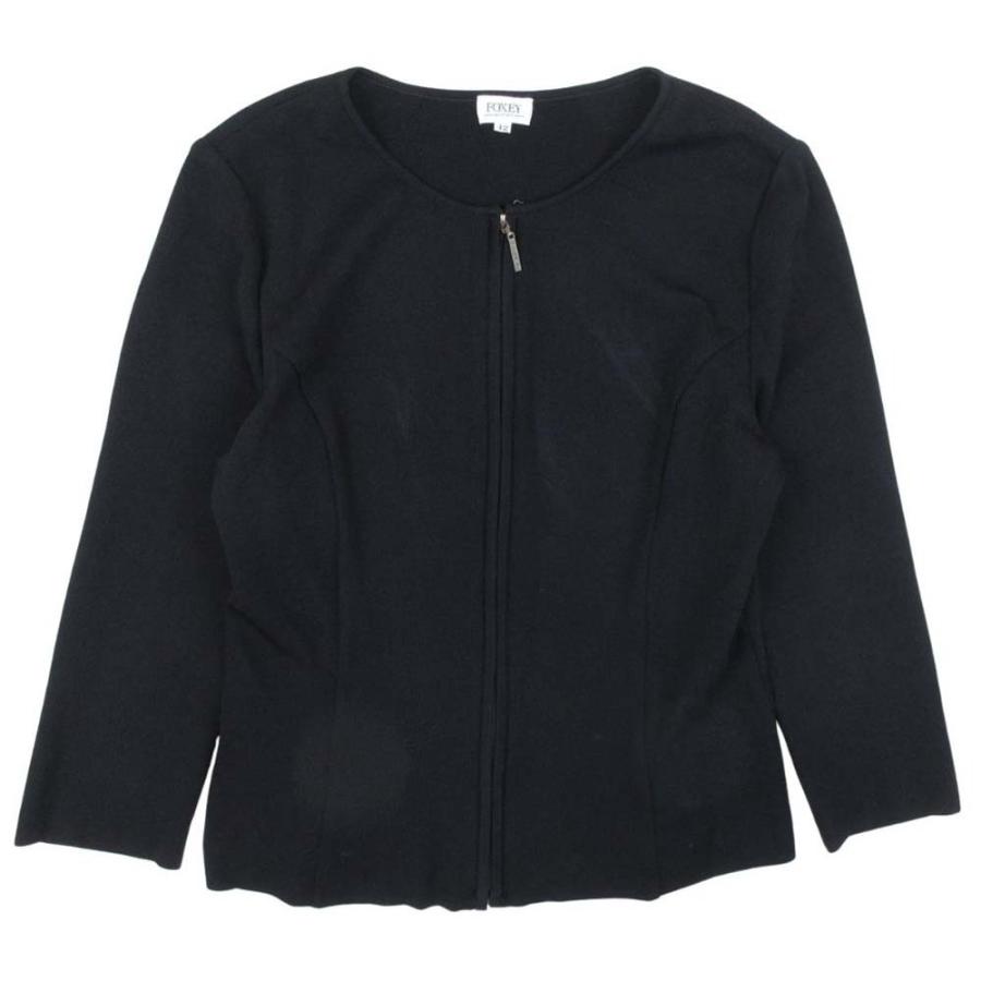 良品 FOXEY BOUTIQUE フォクシー ブティック ジップアップ 七分袖 カーディガン ニット ジャケット 羽織 42 黒 ブラック レディース 古着 中古 | FOXEY BOUTIQUE