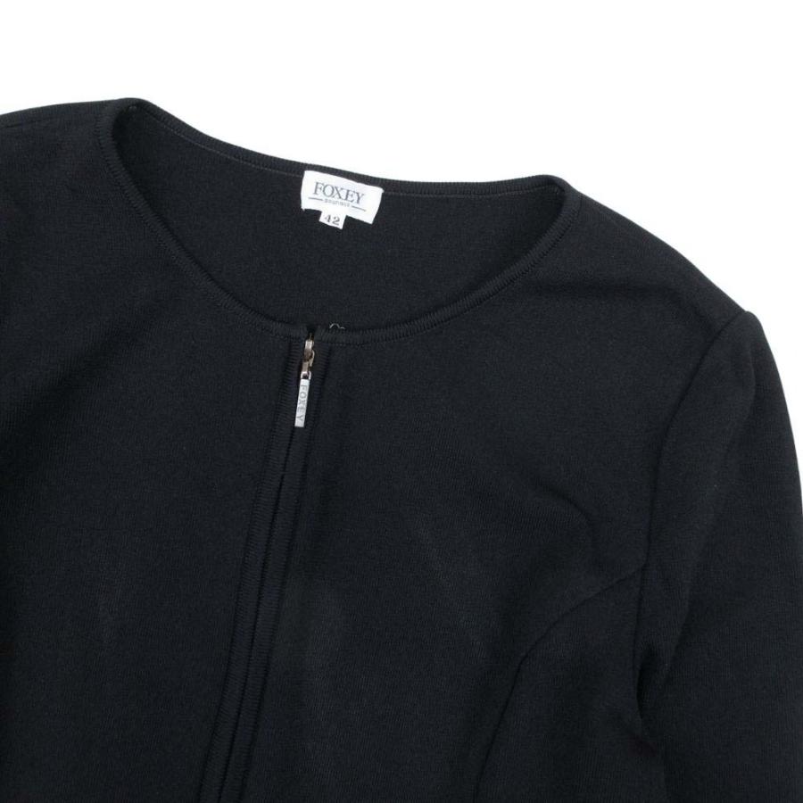 良品 FOXEY BOUTIQUE フォクシー ブティック ジップアップ 七分袖 カーディガン ニット ジャケット 羽織 42 黒 ブラック レディース 古着 中古 | FOXEY BOUTIQUE | 02