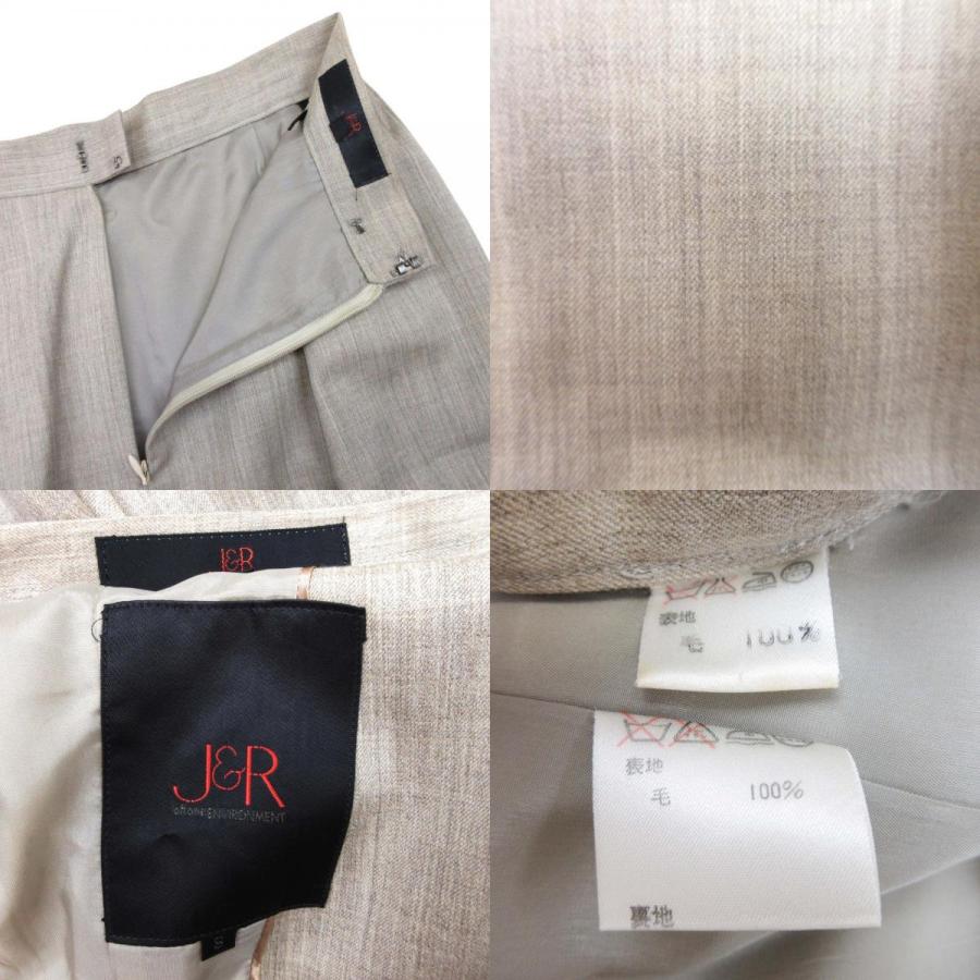良品 J&R ジェイアンドアール サマーウール スカートスーツ セットアップ ダブルジャケット 金ボタン S/M グレージュ レディース 古着 中古 |  | 08