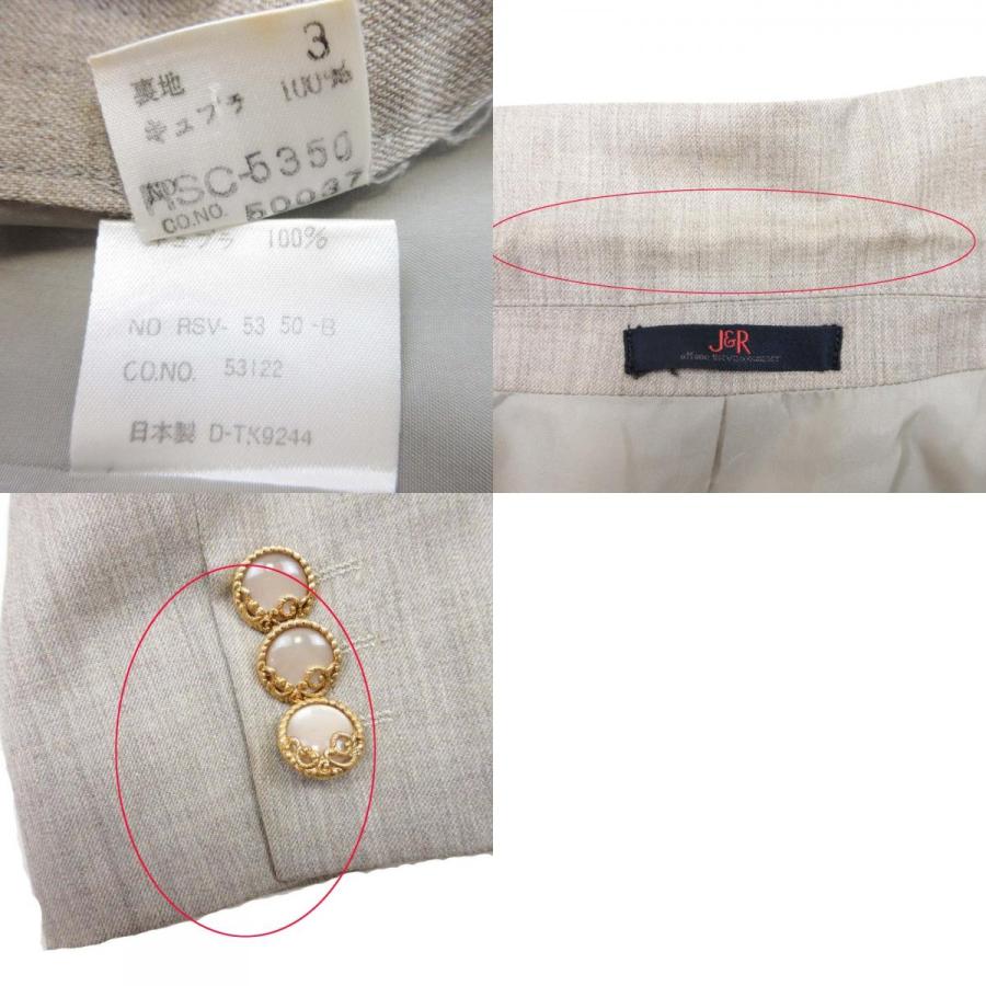 良品 J&R ジェイアンドアール サマーウール スカートスーツ セットアップ ダブルジャケット 金ボタン S/M グレージュ レディース 古着 中古 |  | 09
