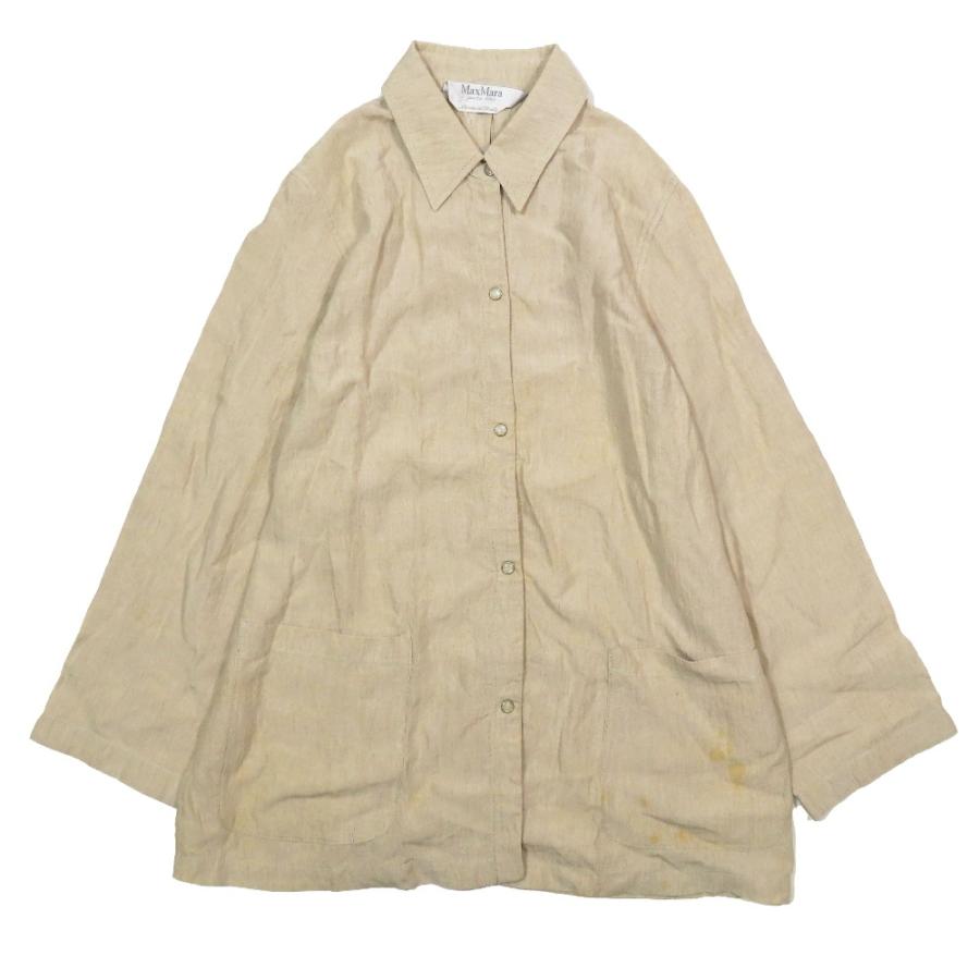 Max Mara マックスマーラ リネン ステンカラー シャツジャケット オーバーシルエット ブルゾン アウター 40 ベージュ レディース 古着 中古 | Max Mara