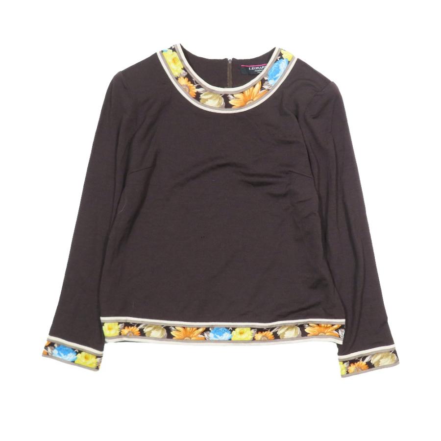 LEONARD FASHION レオナールファッション ウール 肩パッド 花柄 ブラウス カットソー 長袖 L ブラウン レディース 古着 中古 | LEONARD FASHION