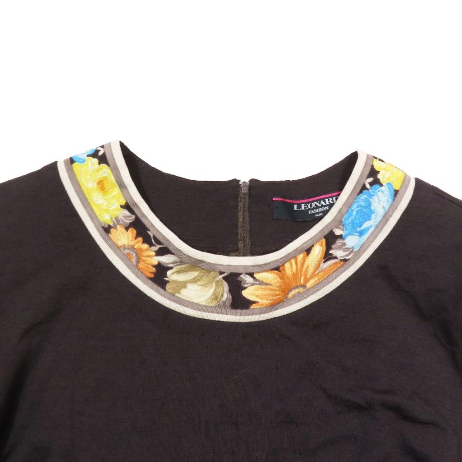 LEONARD FASHION レオナールファッション ウール 肩パッド 花柄 ブラウス カットソー 長袖 L ブラウン レディース 古着 中古 | LEONARD FASHION | 02