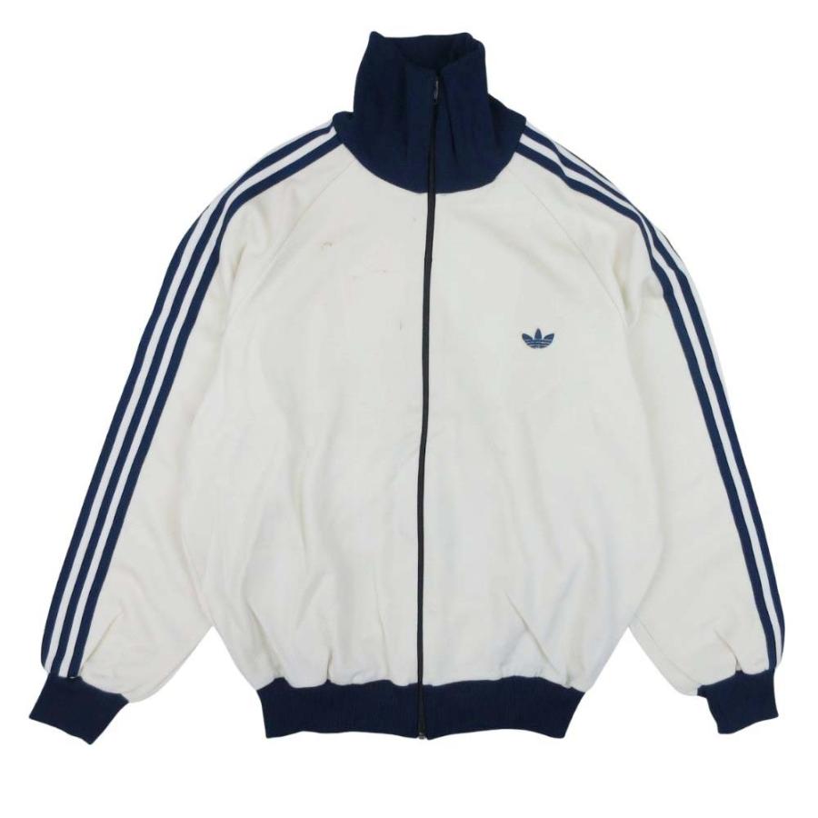 良品 adidas アディダス 70s 80s デサント製 ヴィンテージ ADS-4F トラックジャケット ジャージ アウター 4号 アイボリー 紺 メンズ 古着 中古 | adidas Originals
