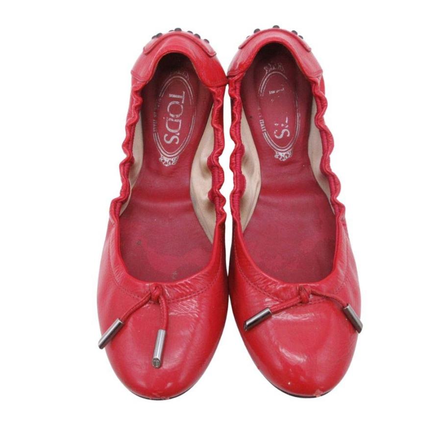 良品 TOD’S トッズ ドライビングシューズ バレエシューズ フラットシューズ 靴 リボン エナメル 39.5 赤 レッド レディース 古着 中古 |  | 01