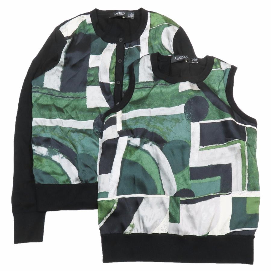 美品 LAUREN Ralph Lauren ローレンラルフローレン アンサンブル セットアップ ノースリーブ ニット カーディガン SP ブラック レディース 古着 中古 | LAUREN RALPH LAUREN