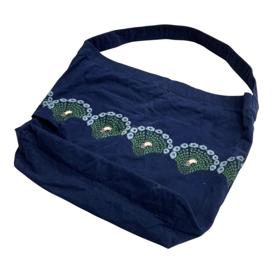 美品 mina perhonen ミナペルホネン peacock ピーコック ショルダー トート ボディ バッグ 鞄 孔雀 刺繍 ra9757 紺 ネイビー レディース 古着 中古 | mina perhonen | 02