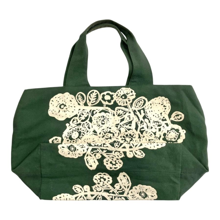美品 mina perhonen ミナペルホネン flower nest フラワーネスト パニーニ バッグ 鞄 トート ハンド 花柄 鳥 ya9057 緑 グリーン レディース 古着 中古 | mina perhonen | 01