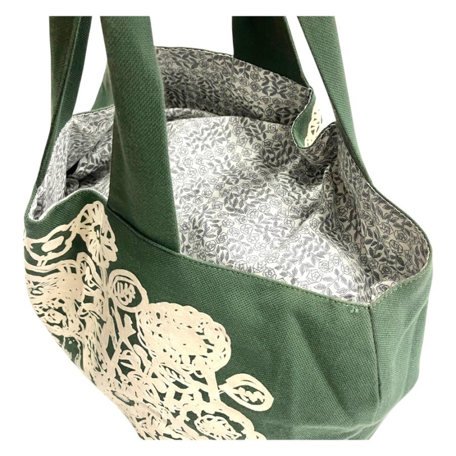 美品 mina perhonen ミナペルホネン flower nest フラワーネスト パニーニ バッグ 鞄 トート ハンド 花柄 鳥 ya9057 緑 グリーン レディース 古着 中古 | mina perhonen | 05