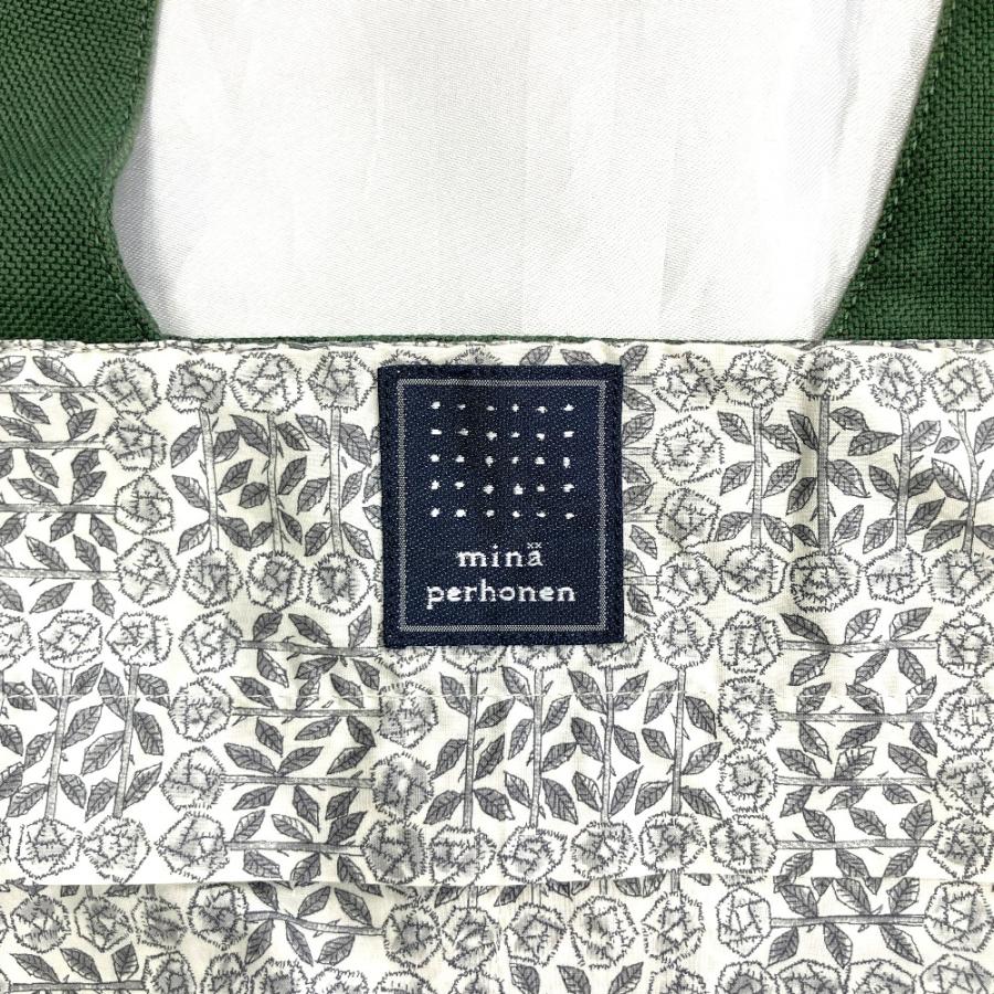 美品 mina perhonen ミナペルホネン flower nest フラワーネスト パニーニ バッグ 鞄 トート ハンド 花柄 鳥 ya9057 緑 グリーン レディース 古着 中古 | mina perhonen | 06