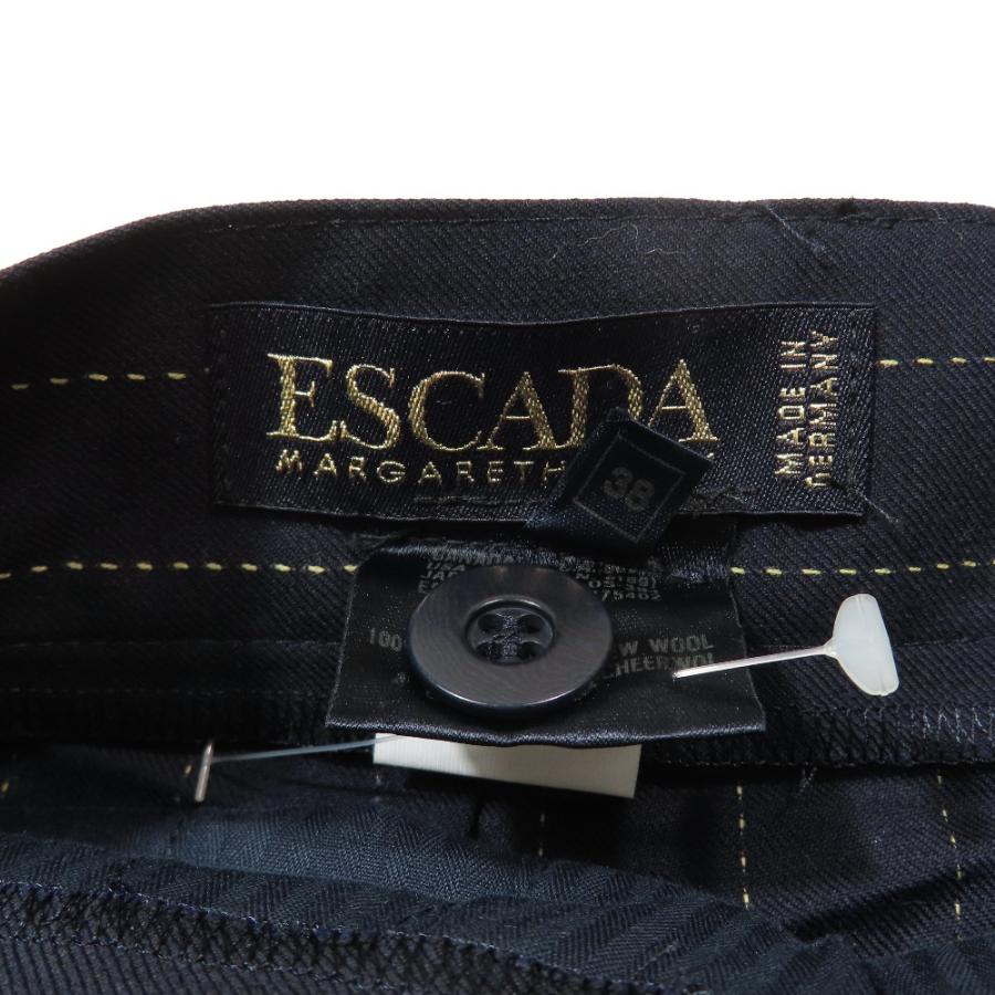 未使用 ESCADA エスカーダ スラックス ストレートパンツ タック センタープレス ステッチストライプ ウール 38 ネイビー レディース 古着 中古 | ESCADA | 04