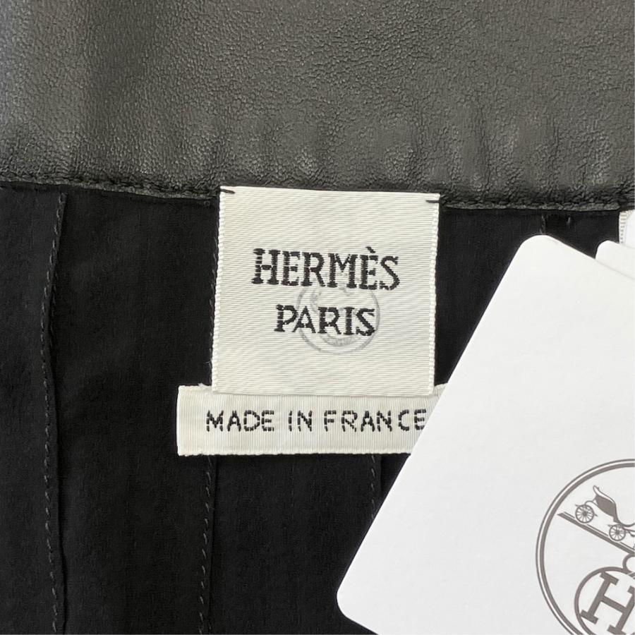 未使用 HERMES エルメス 22AW ラムスキン シルク プリーツ フレア スカート サイドジップ シルバー金具 サイズ38 黒 ブラック レディース 古着 中古 | HERMES | 05
