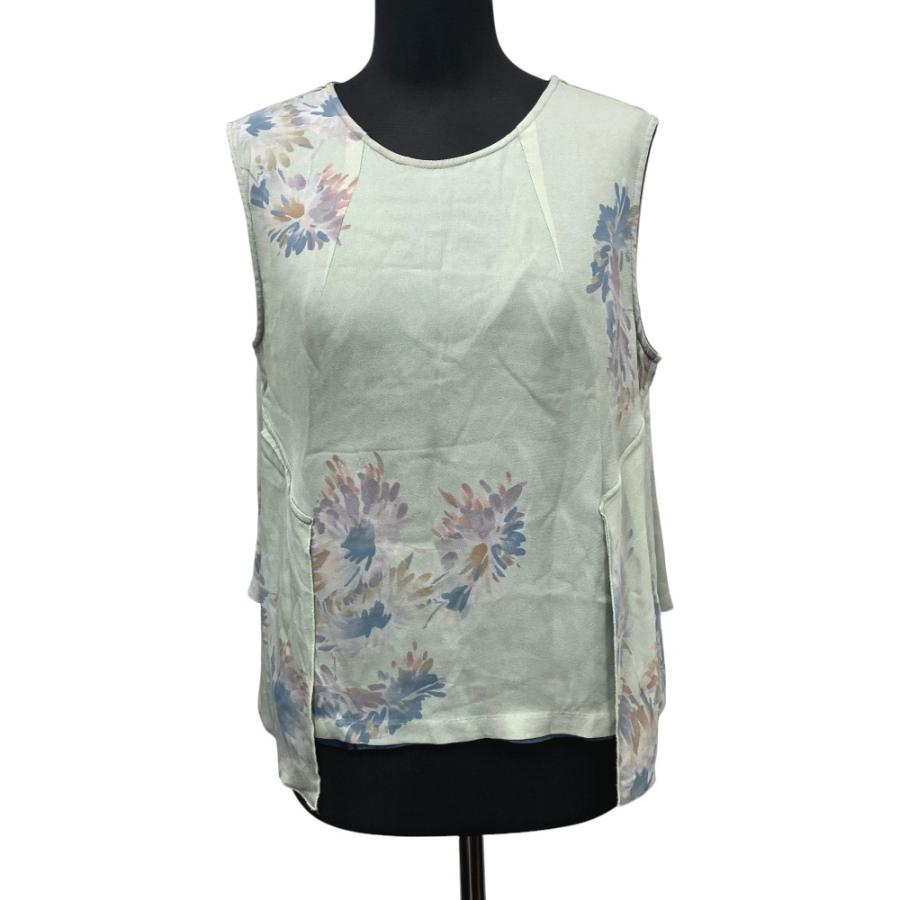 良品 DRIES VAN NOTEN ドリスヴァンノッテン シルク ノースリーブ カットソー シャツ 花柄 フラワー 38 青 ブルー レディース 古着 中古 | DRIES VAN NOTEN