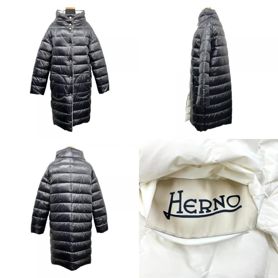 美品 Herno ヘルノ リバーシブル ダウン コート ジャケット ブルゾン ハイネック ロゴ サイズ42 白 ホワイト 黒 ブラック レディース 古着 中古 | HERNO | 08