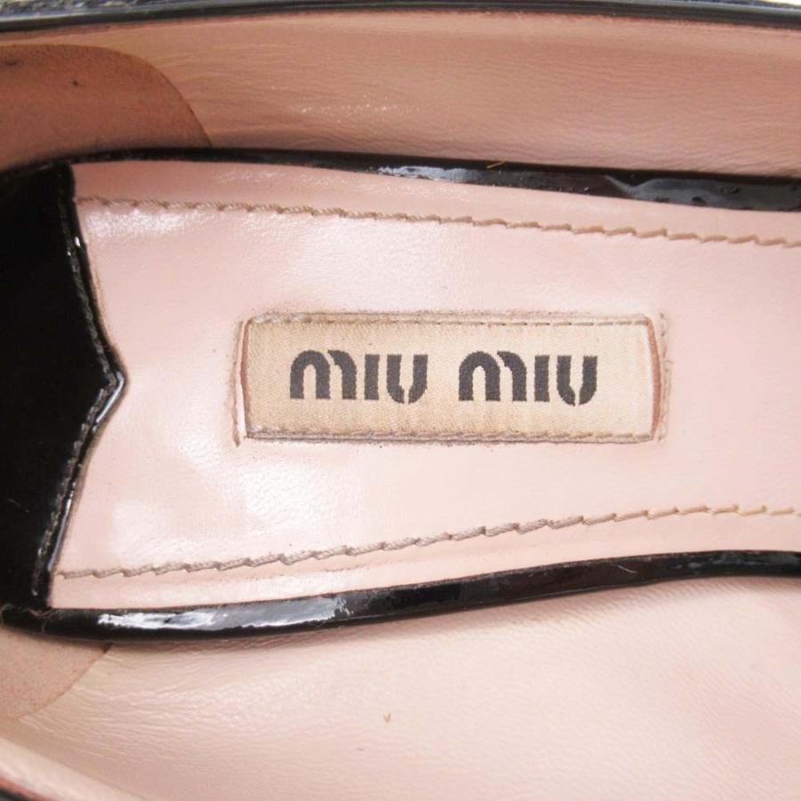 美品 MIUMIU ミュウミュウ リボン エナメル パンプス ポインテッドトゥ パテントレザー シューズ 靴 37.5/24.5 ブラック レディース 古着 中古 | miu miu | 06