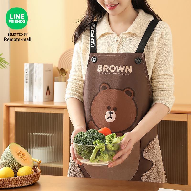 LINE FRIENDS エプロン おしゃれ エプロン 保育士 防水 かわいい タオル付き 吸水 ポケット付き 軽量 キッチン 家事用 レディース ラインフレンズ（Yahoo!・リモートモール）