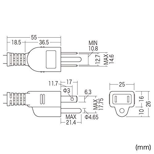 サンワサプライ 電源タップ 3P・4個口 3m 裏面マグネット・3P→2P変換アダプタ付き TAP-MG341N2-3｜remtory｜04